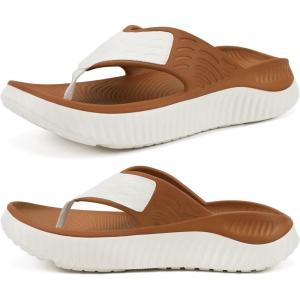 image:imageKuaiLu Womens Recovery Flip Flops with Comfortable Plantar Fasciitis Arch Support Orthotic Thong Sandals Cushion Sport Slides Reduces Stress on Feet Joints amp Back PostExerciseKhaki White