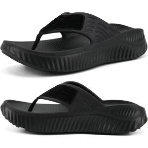 image:imageKuaiLu Womens Recovery Flip Flops with Comfortable Plantar Fasciitis Arch Support Orthotic Thong Sandals Cushion Sport Slides Reduces Stress on Feet Joints amp Back PostExerciseAll Black