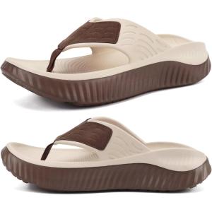 image:imageKuaiLu Womens Recovery Flip Flops with Comfortable Plantar Fasciitis Arch Support Orthotic Thong Sandals Cushion Sport Slides Reduces Stress on Feet Joints amp Back PostExerciseBeige Brown