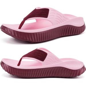 image:imageKuaiLu Womens Recovery Flip Flops with Comfortable Plantar Fasciitis Arch Support Orthotic Thong Sandals Cushion Sport Slides Reduces Stress on Feet Joints amp Back PostExercisePink Wine
