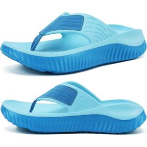 image:imageKuaiLu Womens Recovery Flip Flops with Comfortable Plantar Fasciitis Arch Support Orthotic Thong Sandals Cushion Sport Slides Reduces Stress on Feet Joints amp Back PostExerciseDouble Blue
