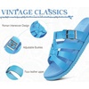 image:imageKuaiLu Gladiator Sandals for Women with Comfortable Arch Support Summer Beach Walking Fisherman Slides Boho Outfits Flats Slip on Cushion Shoes Indoor OutdoorBlue