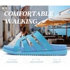 image:imageKuaiLu Gladiator Sandals for Women with Comfortable Arch Support Summer Beach Walking Fisherman Slides Boho Outfits Flats Slip on Cushion Shoes Indoor OutdoorBlue