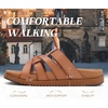 image:imageKuaiLu Gladiator Sandals for Women with Comfortable Arch Support Summer Beach Walking Fisherman Slides Boho Outfits Flats Slip on Cushion Shoes Indoor OutdoorKhaki