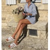 image:imageKuaiLu Gladiator Sandals for Women with Comfortable Arch Support Summer Beach Walking Fisherman Slides Boho Outfits Flats Slip on Cushion Shoes Indoor OutdoorWhite Khaki