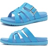 image:imageKuaiLu Gladiator Sandals for Women with Comfortable Arch Support Summer Beach Walking Fisherman Slides Boho Outfits Flats Slip on Cushion Shoes Indoor OutdoorBlue