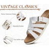 image:imageKuaiLu Gladiator Sandals for Women with Comfortable Arch Support Summer Beach Walking Fisherman Slides Boho Outfits Flats Slip on Cushion Shoes Indoor OutdoorWhite Khaki