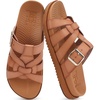 image:imageKuaiLu Gladiator Sandals for Women with Comfortable Arch Support Summer Beach Walking Fisherman Slides Boho Outfits Flats Slip on Cushion Shoes Indoor OutdoorKhaki