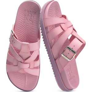 image:imageKuaiLu Gladiator Sandals for Women with Comfortable Arch Support Summer Beach Walking Fisherman Slides Boho Outfits Flats Slip on Cushion Shoes Indoor OutdoorPink