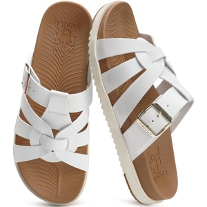 image:imageKuaiLu Gladiator Sandals for Women with Comfortable Arch Support Summer Beach Walking Fisherman Slides Boho Outfits Flats Slip on Cushion Shoes Indoor OutdoorWhite Khaki