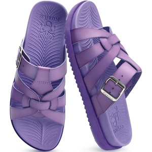 image:imageKuaiLu Gladiator Sandals for Women with Comfortable Arch Support Summer Beach Walking Fisherman Slides Boho Outfits Flats Slip on Cushion Shoes Indoor OutdoorPurple
