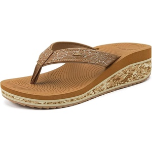 image:imageKuaiLu Womens Platform Flip Flops Arch Support Yoga Mat Boho Dressy Sandal  Comfortable Orthopedic Cushion Wedge SandlesTrendy Outfits Summer Beach Outdoor Walking Travel SandaliasKhaki