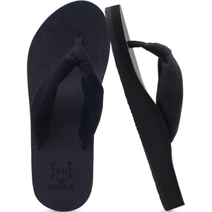 image:imageKuaiLu Flip Flops for Women with Arch Support Summer Beach Thong Sandals  Comfortable Yoga Mat Walking Shoes Cushion Slip On Casual Outfits Indoor OutdoorAll Black