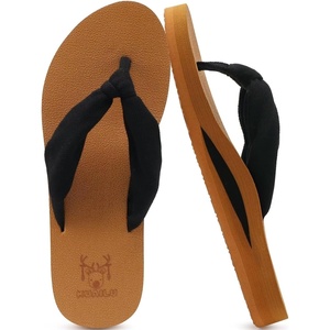 image:imageKuaiLu Flip Flops for Women with Arch Support Summer Beach Thong Sandals  Comfortable Yoga Mat Walking Shoes Cushion Slip On Casual Outfits Indoor OutdoorBlack Tan