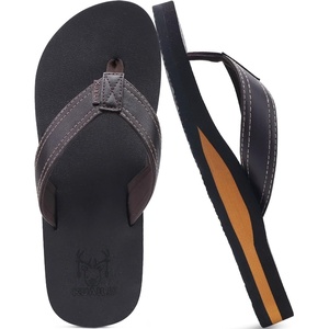image:imageKuaiLu Mens Faux Leather Flip Flops with Comfortable Arch Support  Summer Beach Yoga Mat Cushion Walking Thong Sandals Slip On Indoor OutdoorBrown