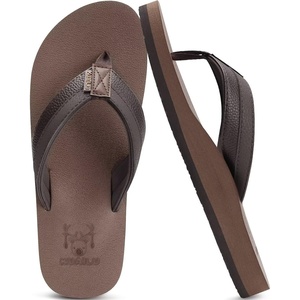 image:imageKuaiLu Mens Faux Leather Flip Flops with Comfortable Arch Support  Summer Beach Yoga Mat Cushion Walking Thong Sandals Slip On Indoor OutdoorBrown Reddish