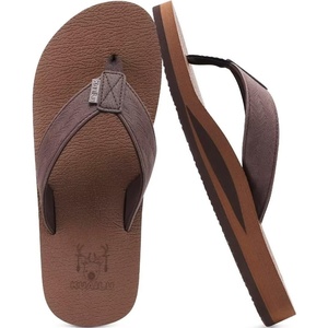 image:imageKuaiLu Mens Faux Leather Flip Flops with Comfortable Arch Support  Summer Beach Yoga Mat Cushion Walking Thong Sandals Slip On Indoor OutdoorCoffee