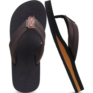 image:imageKuaiLu Mens Faux Leather Flip Flops with Comfortable Arch Support  Summer Beach Yoga Mat Cushion Walking Thong Sandals Slip On Indoor OutdoorDark Brown