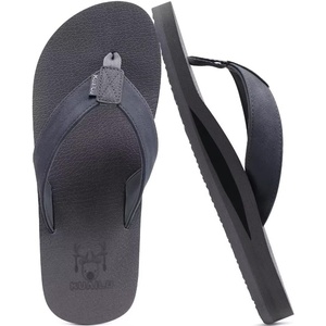 image:imageKuaiLu Mens Faux Leather Flip Flops with Comfortable Arch Support  Summer Beach Yoga Mat Cushion Walking Thong Sandals Slip On Indoor OutdoorDark Grey