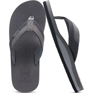 image:imageKuaiLu Mens Faux Leather Flip Flops with Comfortable Arch Support  Summer Beach Yoga Mat Cushion Walking Thong Sandals Slip On Indoor OutdoorGrey