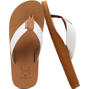 image:imageKuaiLu Mens Faux Leather Flip Flops with Comfortable Arch Support  Summer Beach Yoga Mat Cushion Walking Thong Sandals Slip On Indoor OutdoorKhaki White