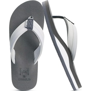 image:imageKuaiLu Mens Faux Leather Flip Flops with Comfortable Arch Support  Summer Beach Yoga Mat Cushion Walking Thong Sandals Slip On Indoor OutdoorWhite Grey