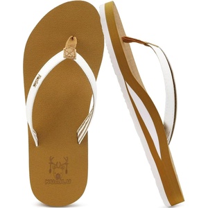 image:imageKuaiLu Flip Flops for Women with Arch Support Summer Beach Thong Sandals  Comfortable Yoga Mat Cushion Walking Shoes Slip on Casual Outfits Faux Leather Indoor OutdoorWhite Khaki