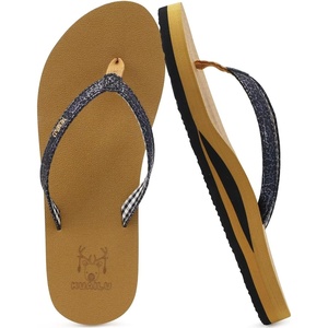 image:imageKuaiLu Flip Flops for Women with Arch Support Summer Beach Thong Sandals  Comfortable Yoga Mat Cushion Walking Shoes Slip on Casual Outfits Faux Leather Indoor OutdoorBlack Khaki