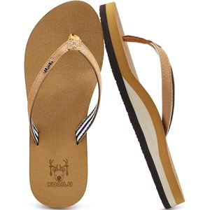 image:imageKuaiLu Flip Flops for Women with Arch Support Summer Beach Thong Sandals  Comfortable Yoga Mat Cushion Walking Shoes Slip on Casual Outfits Faux Leather Indoor OutdoorKhaki