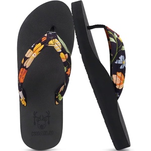 image:imageKuaiLu Flip Flops for Women with Arch Support Summer Beach Thong Sandals  Comfortable Walking Shoes Lightweight Soft Yoga Mat Cushion Floral Outfits Slip On Indoor OutdoorBlack