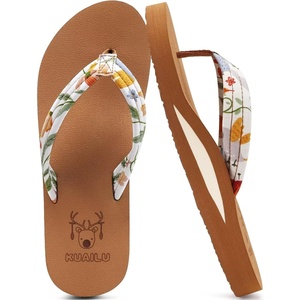 image:imageKuaiLu Flip Flops for Women with Arch Support Summer Beach Thong Sandals  Comfortable Walking Shoes Lightweight Soft Yoga Mat Cushion Floral Outfits Slip On Indoor OutdoorBeige Khaki