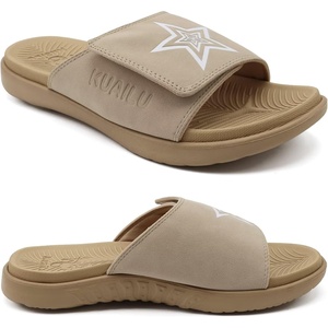 image:imageKuaiLu Mens Athletic Slides Wide Adjustable Arch Support Sport Sandals  Soft Cushioned Open Toe Summer Slippers for Plantar Fasciitis Slip On House Shoes Indoor OutdoorBeige