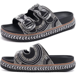 image:imageKuaiLu Womens Bling Sandals with Arch Support Orthopedic Rhinestones SlidesAll Black