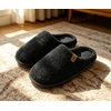 image:imageKuaiLu Mens House Memory Foam Scuff Slippers Felt BlendLining Home ShoesFelt Black