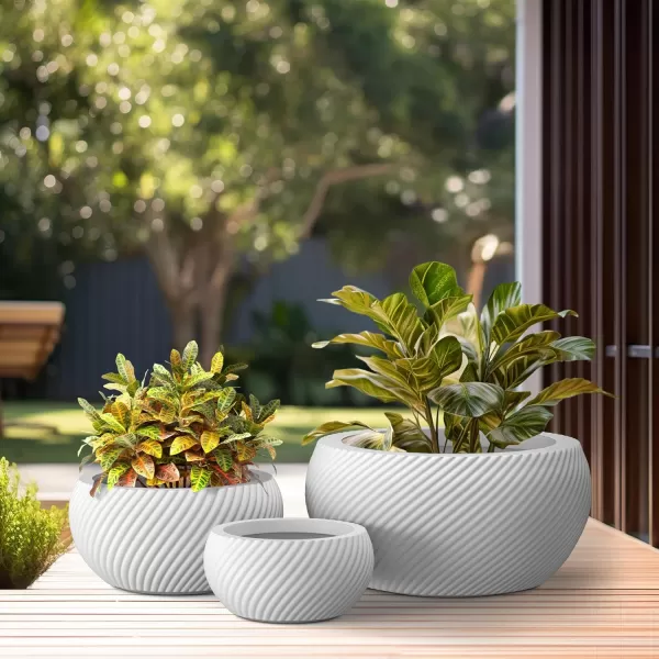 Kante 11.0" 14.9" and 19.6" Dia Round Concrete Planter , Outdoor Indoor Garden Pots for Plant with Draiange Hole and Rubber Plug Weathered Concrete