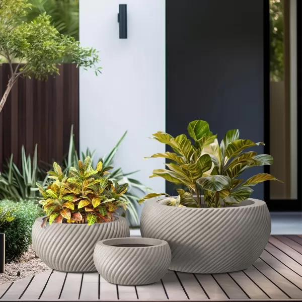 Kante 11.0" 14.9" and 19.6" Dia Round Concrete Planter , Outdoor Indoor Garden Pots for Plant with Draiange Hole and Rubber Plug Weathered Concrete