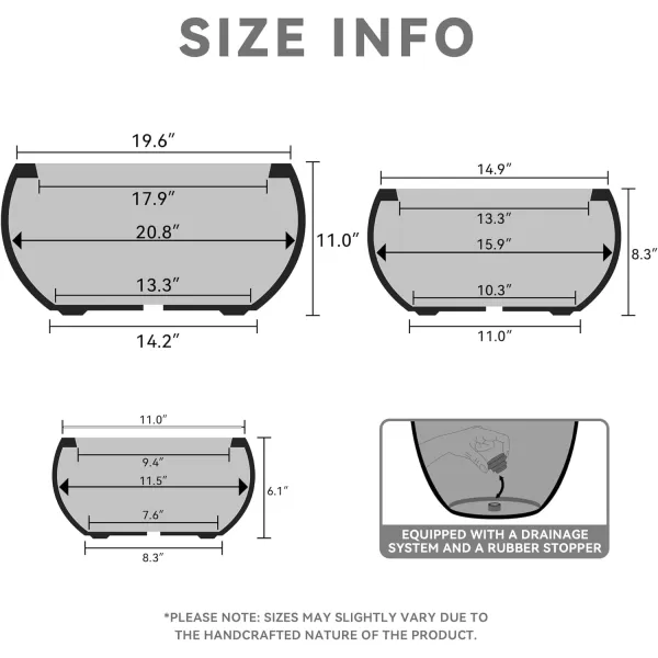 Kante 11.0" 14.9" and 19.6" Dia Round Concrete Planter , Outdoor Indoor Garden Pots for Plant with Draiange Hole and Rubber Plug Weathered Concrete