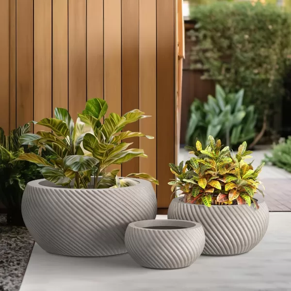 Kante 11.0" 14.9" and 19.6" Dia Round Concrete Planter , Outdoor Indoor Garden Pots for Plant with Draiange Hole and Rubber Plug Weathered Concrete