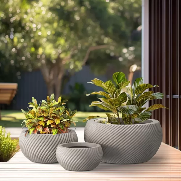 Kante 11.0" 14.9" and 19.6" Dia Round Concrete Planter , Outdoor Indoor Garden Pots for Plant with Draiange Hole and Rubber Plug Weathered Concrete