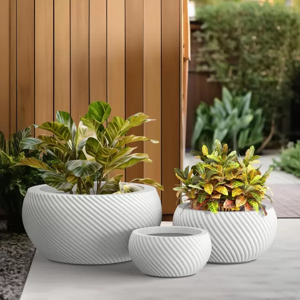 Kante 11.0" 14.9" and 19.6" Dia Round Concrete Planter , Outdoor Indoor Garden Pots for Plant with Draiange Hole and Rubber Plug Weathered Concrete
