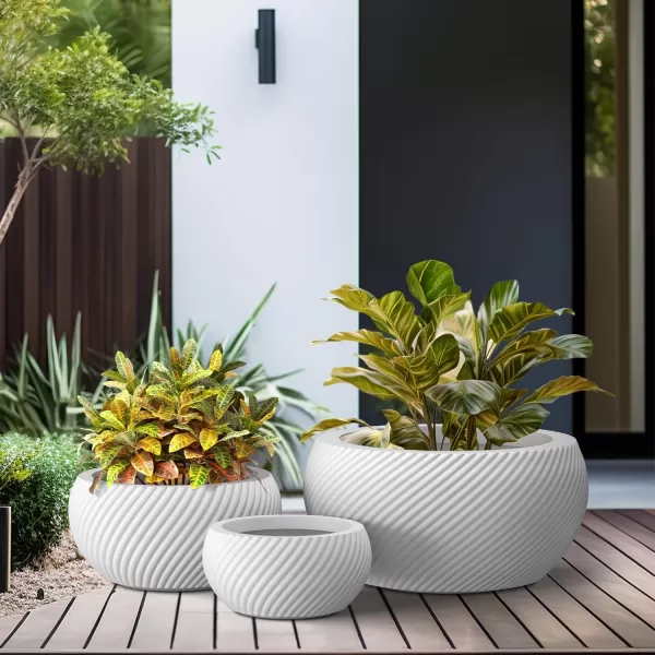 Kante 11.0" 14.9" and 19.6" Dia Round Concrete Planter , Outdoor Indoor Garden Pots for Plant with Draiange Hole and Rubber Plug Weathered Concrete