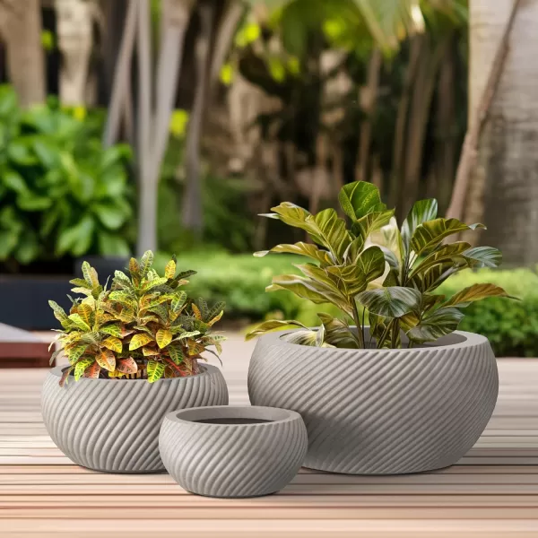 Kante 11.0" 14.9" and 19.6" Dia Round Concrete Planter , Outdoor Indoor Garden Pots for Plant with Draiange Hole and Rubber Plug Weathered Concrete