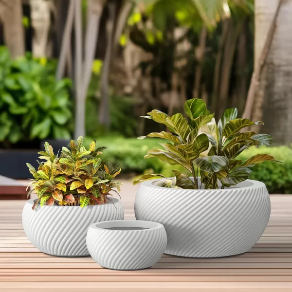 Kante 11.0" 14.9" and 19.6" Dia Round Concrete Planter , Outdoor Indoor Garden Pots for Plant with Draiange Hole and Rubber Plug Weathered Concrete