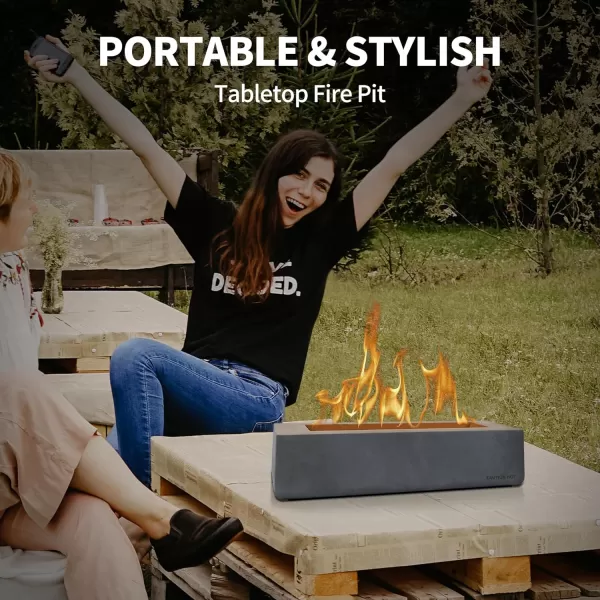 Kante 11.8" L Rectangle Tabletop Fire Pit, Concrete Table Top Fireplace, Portable Rubbing Alcohol Fire Bowl for Indoor Outdoor, Light Gray Rectangular