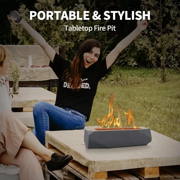 Kante 11.8" L Rectangle Tabletop Fire Pit, Concrete Table Top Fireplace, Portable Rubbing Alcohol Fire Bowl for Indoor Outdoor, Light Gray Rectangular