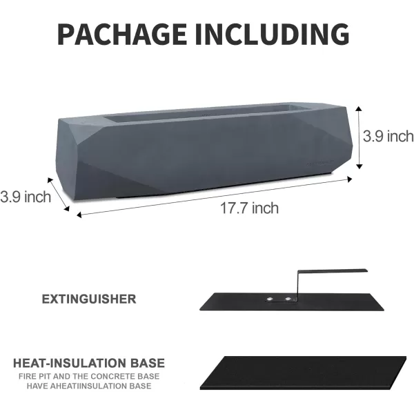 Kante 11.8" L Rectangle Tabletop Fire Pit, Concrete Table Top Fireplace, Portable Rubbing Alcohol Fire Bowl for Indoor Outdoor, Light Gray Rectangular