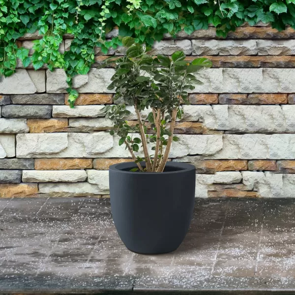 Kante 13.4" Dia Round Concrete Planter, Large Outdoor Modern Indoor Decorative Plant Pots with Drainage Hole and Rubber Plug for Home and Garden, Pure White