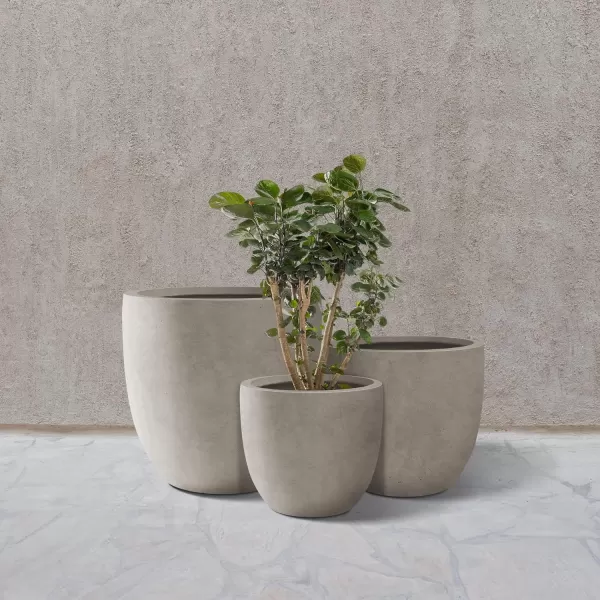 Kante 13.4" Dia Round Concrete Planter, Large Outdoor Modern Indoor Decorative Plant Pots with Drainage Hole and Rubber Plug for Home and Garden, Pure White