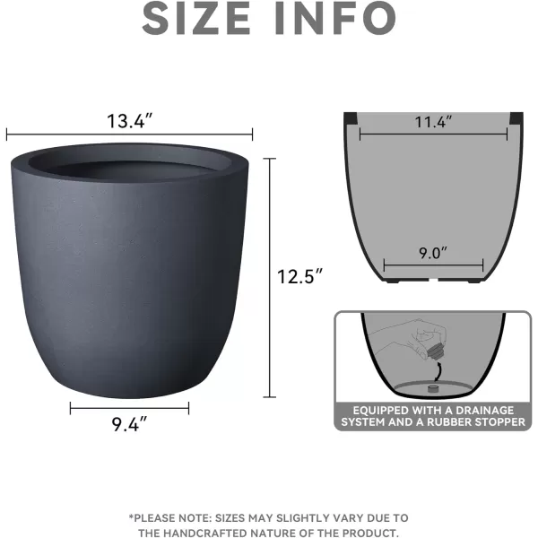 Kante 13.4" Dia Round Concrete Planter, Large Outdoor Modern Indoor Decorative Plant Pots with Drainage Hole and Rubber Plug for Home and Garden, Pure White