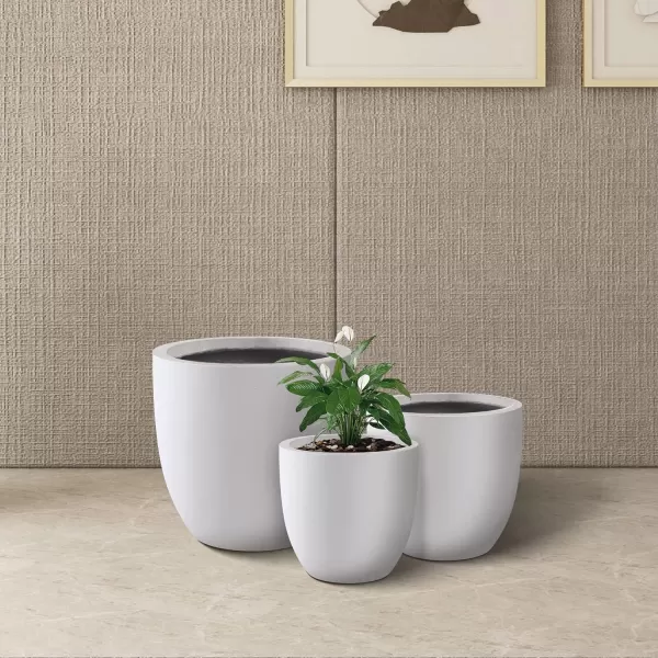 Kante 13.4" Dia Round Concrete Planter, Large Outdoor Modern Indoor Decorative Plant Pots with Drainage Hole and Rubber Plug for Home and Garden, Pure White